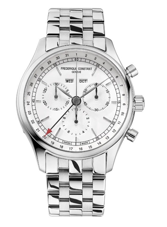 Mens Steel Frederique Constant Chronograph Triple Calendar Watch on Bracelet