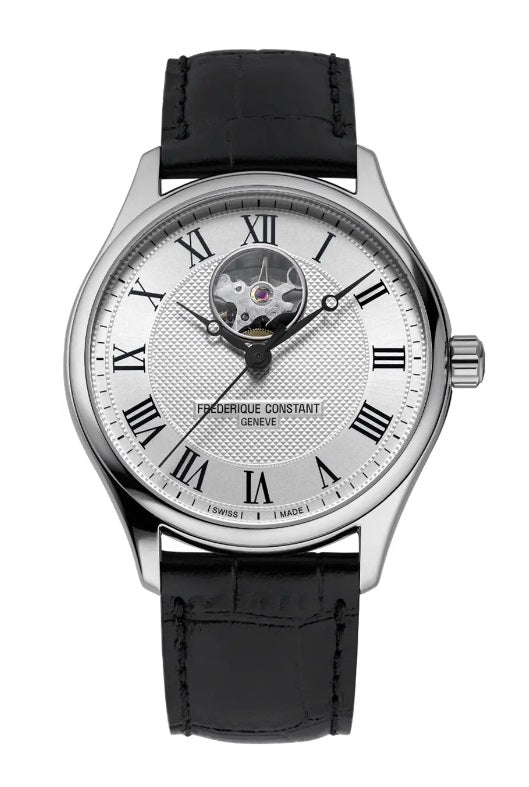 Mens Steel Frederique Constant Classics Heart Beat Automatic Watch on Leather Strap