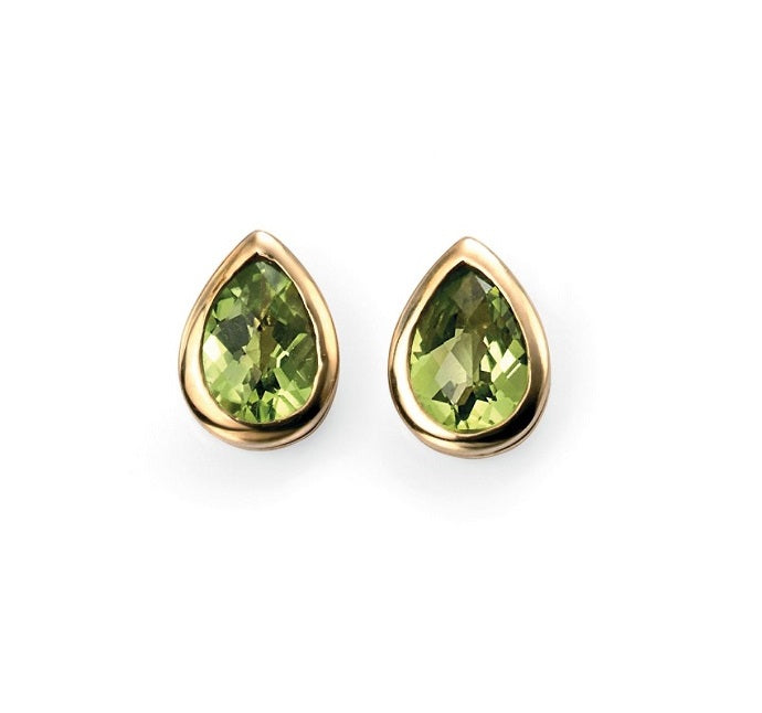 9ct Yellow Gold Pear Shape Peridot Stud Earrings