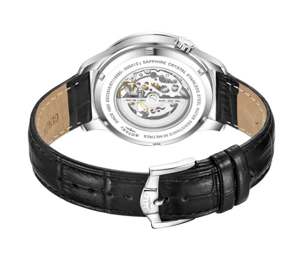 Mens Steel Rotary Greenwich Skeleton Watch on Leather Strap