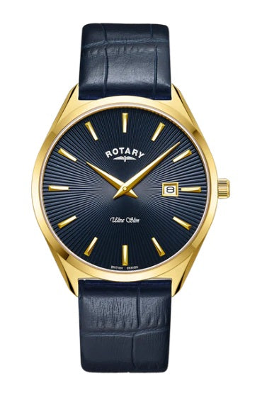 Mens Gold PVD Rotary Ultra Slim Watch on Leather Strap