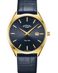 Mens Gold PVD Rotary Ultra Slim Watch on Leather Strap