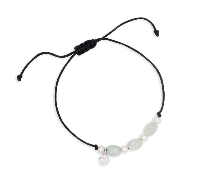 Sterling Silver Claudia Bradby Pearl and Jade friendship bracelet With adjustable cord