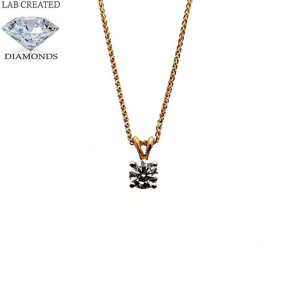 18ct Yellow Gold 0.50ct Lab Grown Solitaire Diamond Necklace
