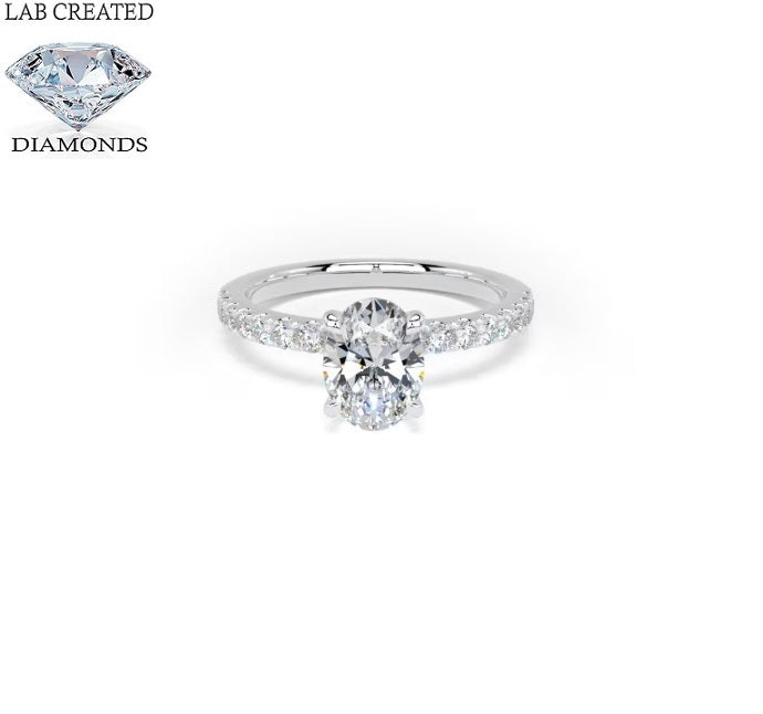 Platinum 1.91ct Laboratory Grown Oval Cut Diamond Ring With Diamond Shoulders