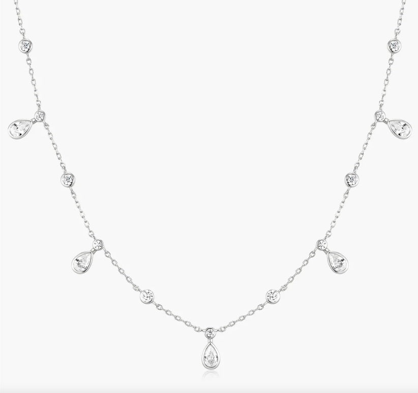 Sterling Silver Ania Haie Bezel Round &amp; Teardrop Drop Station Necklace