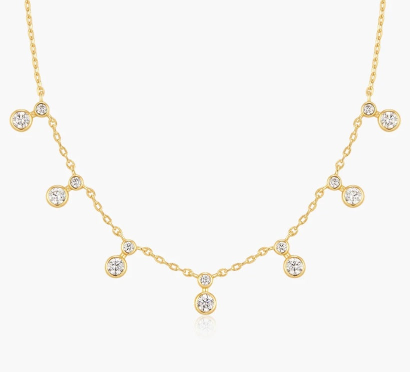Gold Vermeil Ania Haie Graduated Bezel Round Drop Station Necklace