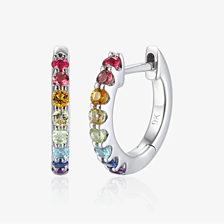 9ct White Gold Multi Gemstone Hoop Earrings