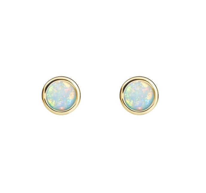 9ct Yellow Gold Round Shape Opal Stud Earrings