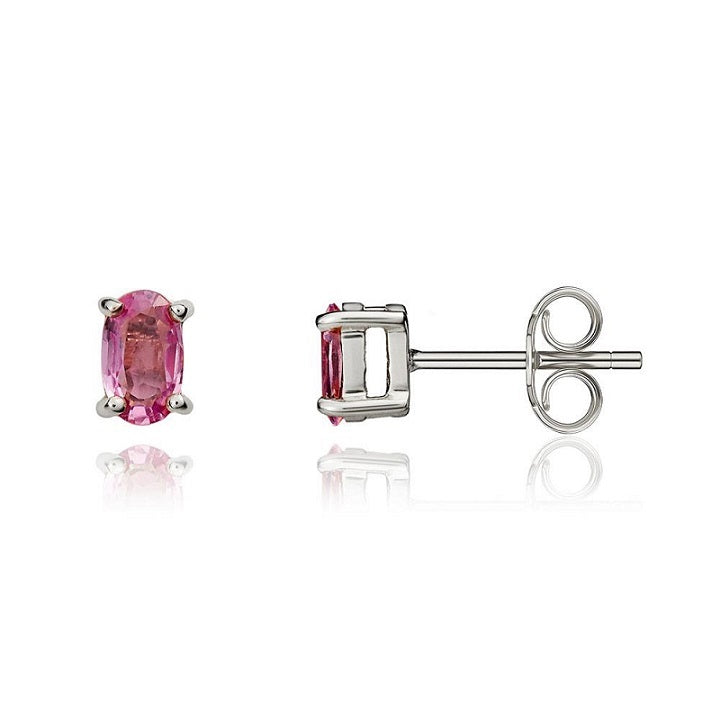 Pre Owned 9ct White Gold Pink Sapphire Oval Stud Earrings
