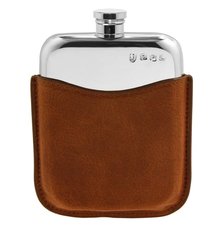 6oz Pewter Hip Flask with Leather Pouch