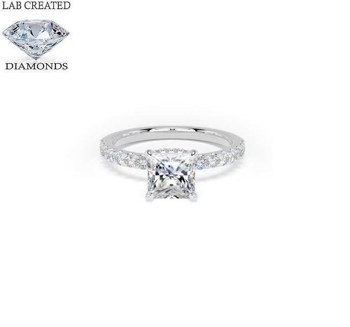 Platinum 2.47ct Laboratory Grown Princess Cut Diamond Ring with Diamond Shoulders
