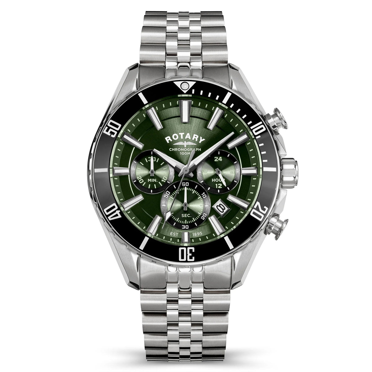 Mens Steel Rotary Apex100 Chronograph Watch on Bracelet