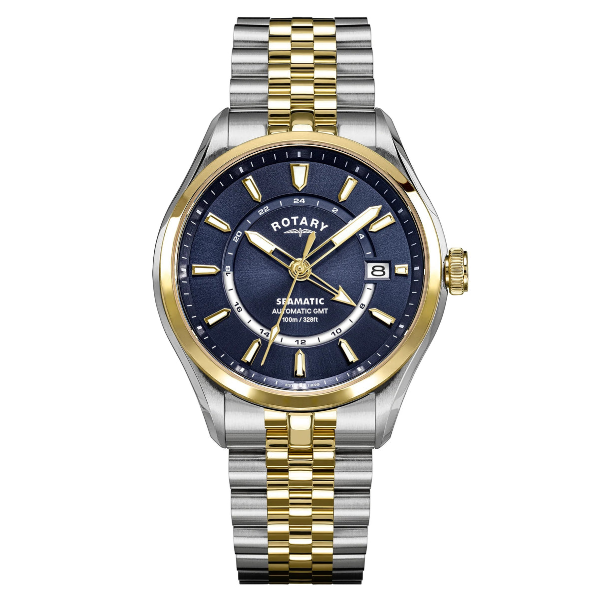Gents 2 Colour Rotary Seamatic 100 GMT Automatic Watch on Bracelet