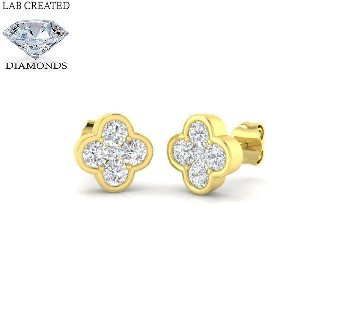 9ct Yellow Gold 0.86ct Clover Shaped Laboratory Grown Diamond Stud Earrings