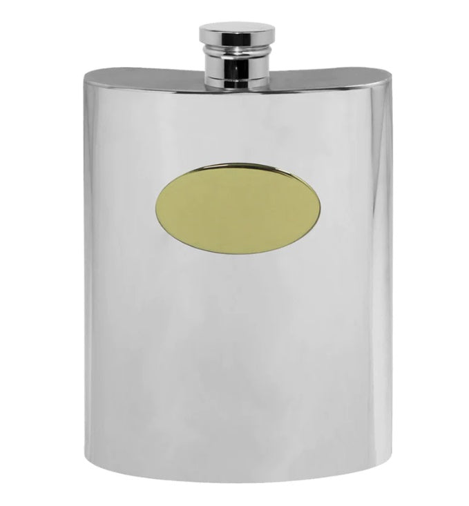 6oz Pewter Hip Flask with Brass Plate