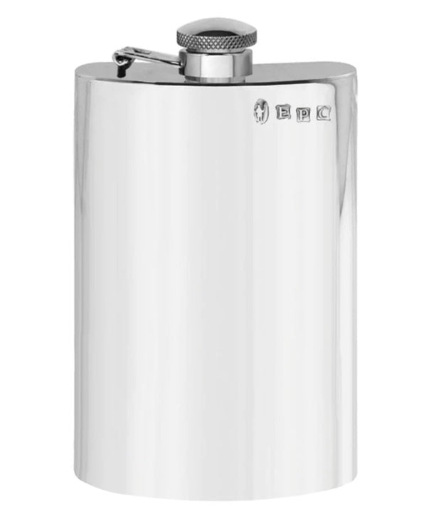 8oz Plain Pewter Hip Flask With Hinged Captive Top