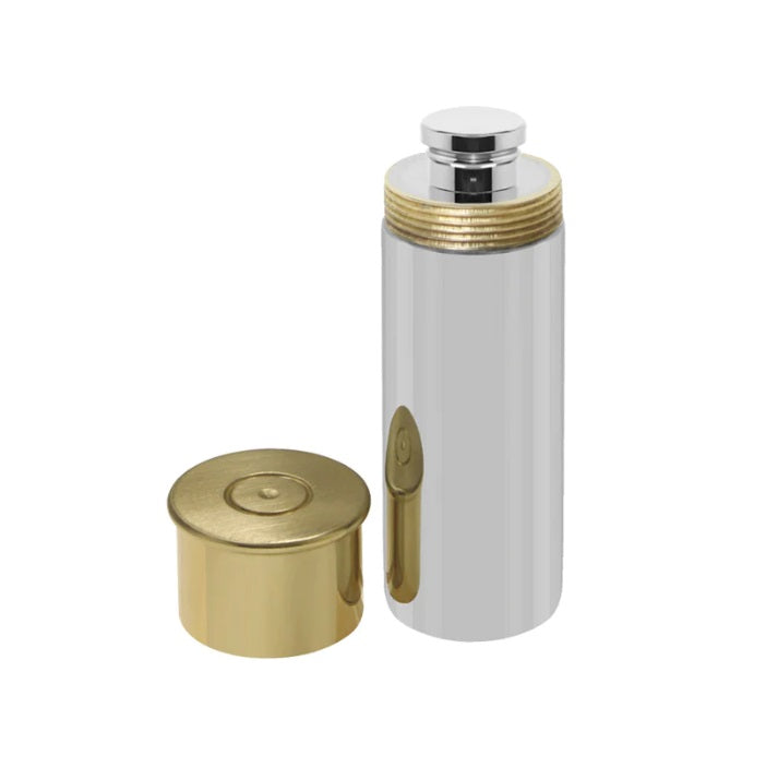 4oz Pewter Shotgun Cartridge Hip Flask with Brass Lid