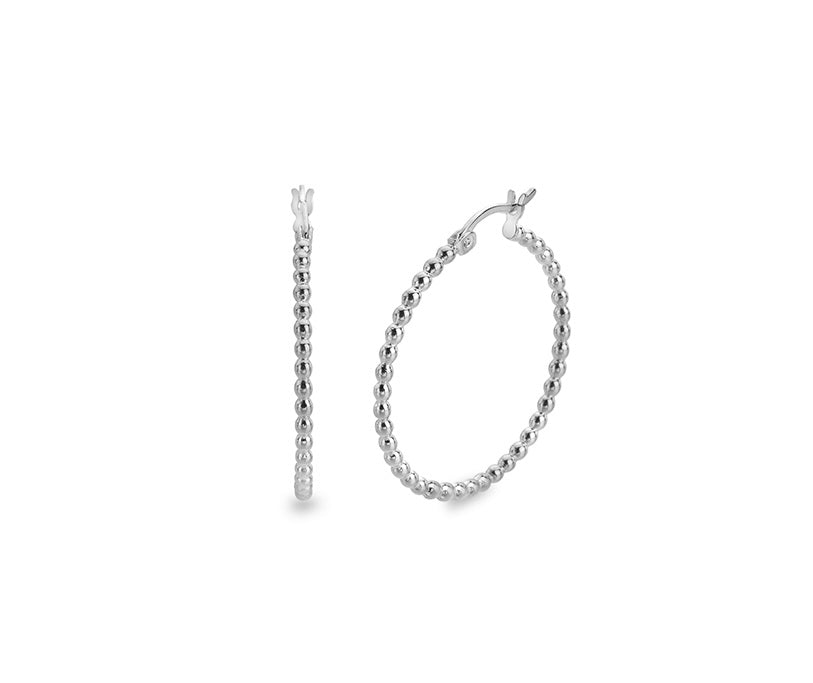 Sterling Silver 30mm Beaded Round Hoop Earrings