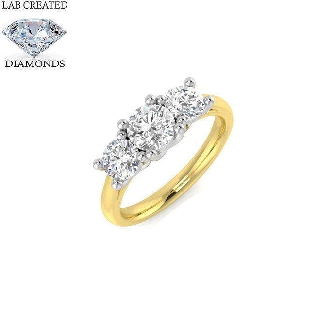 9ct Yellow Gold 1.35ct Laboratory Grown 3 Stone Diamond Trilogy Ring