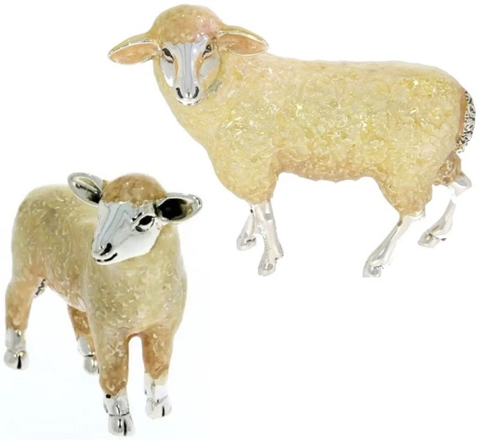 Set of 2 Silver and Enamel Sheep