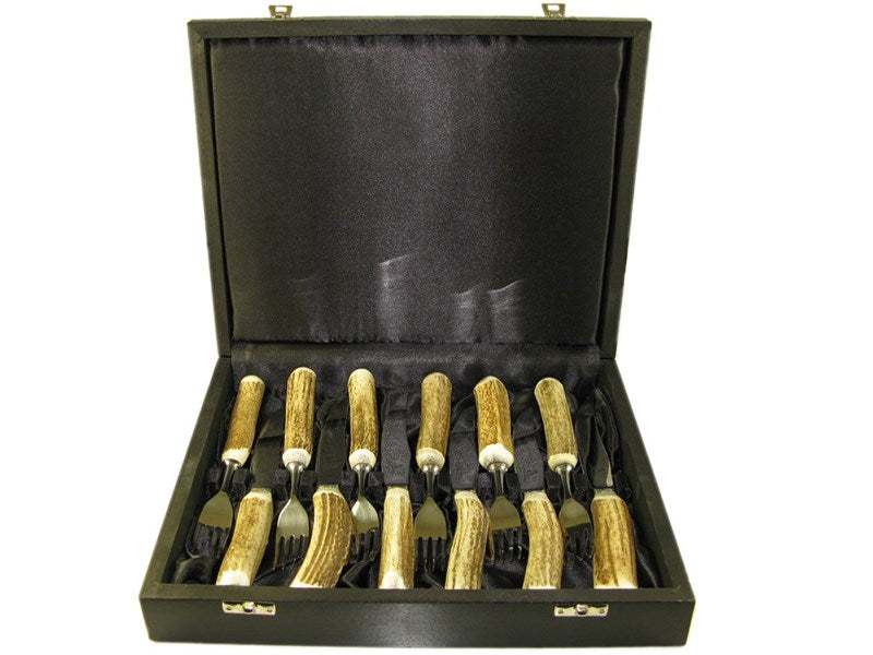 Boxed Set of 6 Stag Horn Steak Knives and Forks