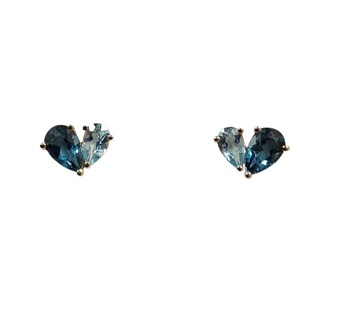 9ct Yellow Gold Swiss &amp; London Blue Topaz Stud Earrings