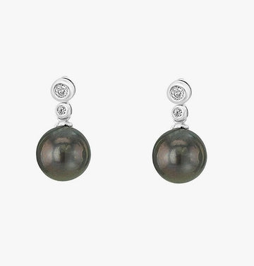 18ct White Gold 9mm Tahitian Pearl & Diamond Drop Earrings