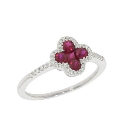 18ct White Gold Ruby &amp; Diamond Cluster Ring