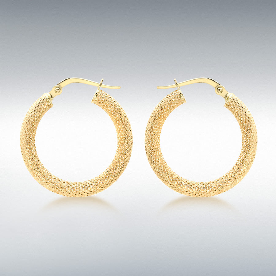 9ct Yellow Gold Textured Hoop Earrings