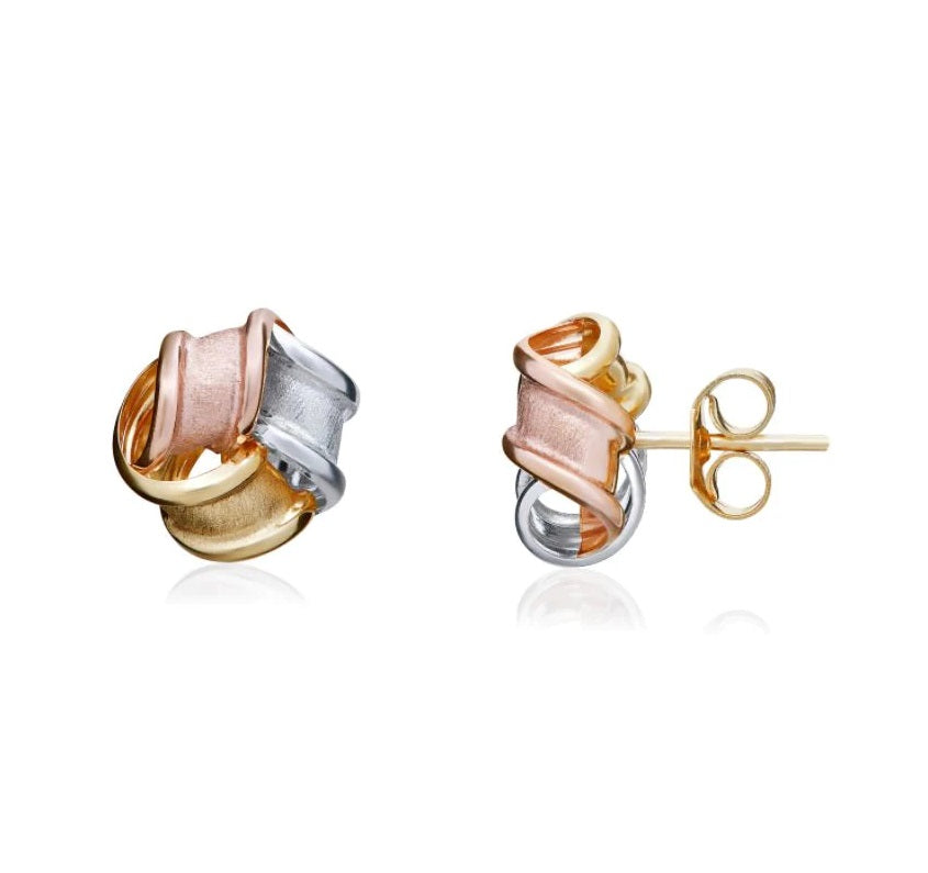 9ct 3 Colour Gold Knot Stud Earrings