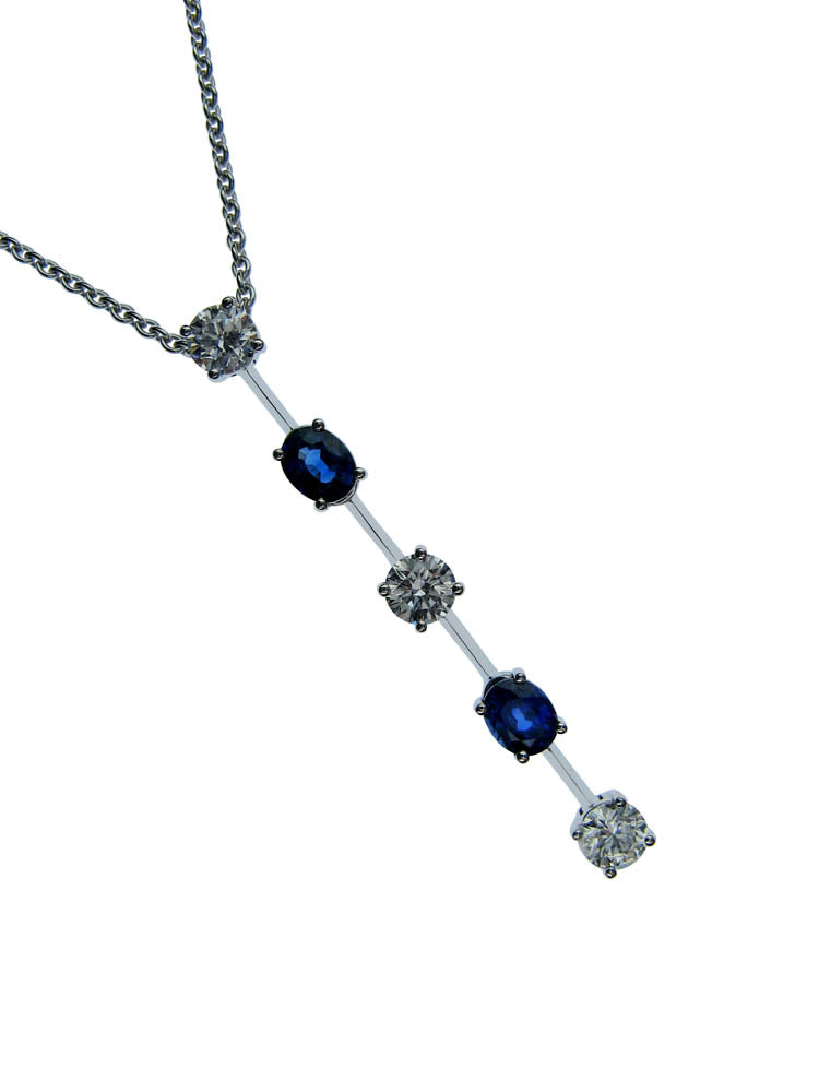 18ct White Gold Sapphire and Diamond Bar Drop Necklace