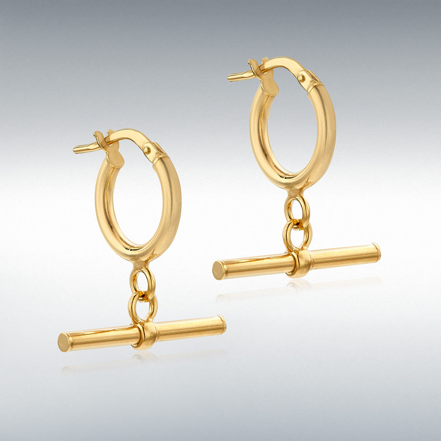 9ct Yellow Gold T Bar Hoop Earrings