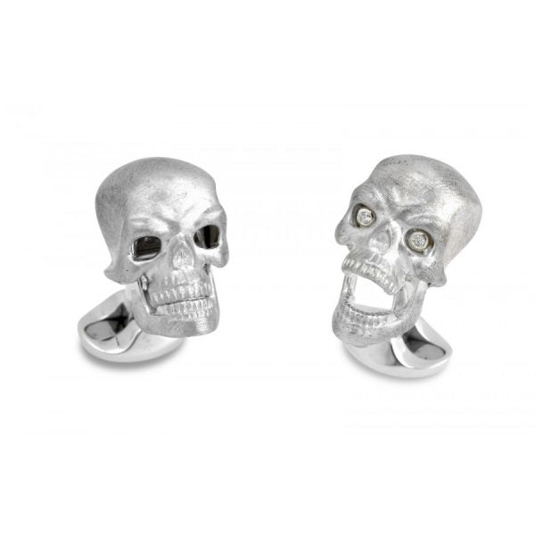 Deakin &amp; Francis Silver Skulls With Diamond Eyes Cufflinks