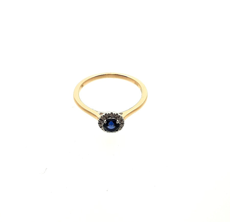 9ct Yellow Gold Sapphire &amp; Diamond Cluster Ring