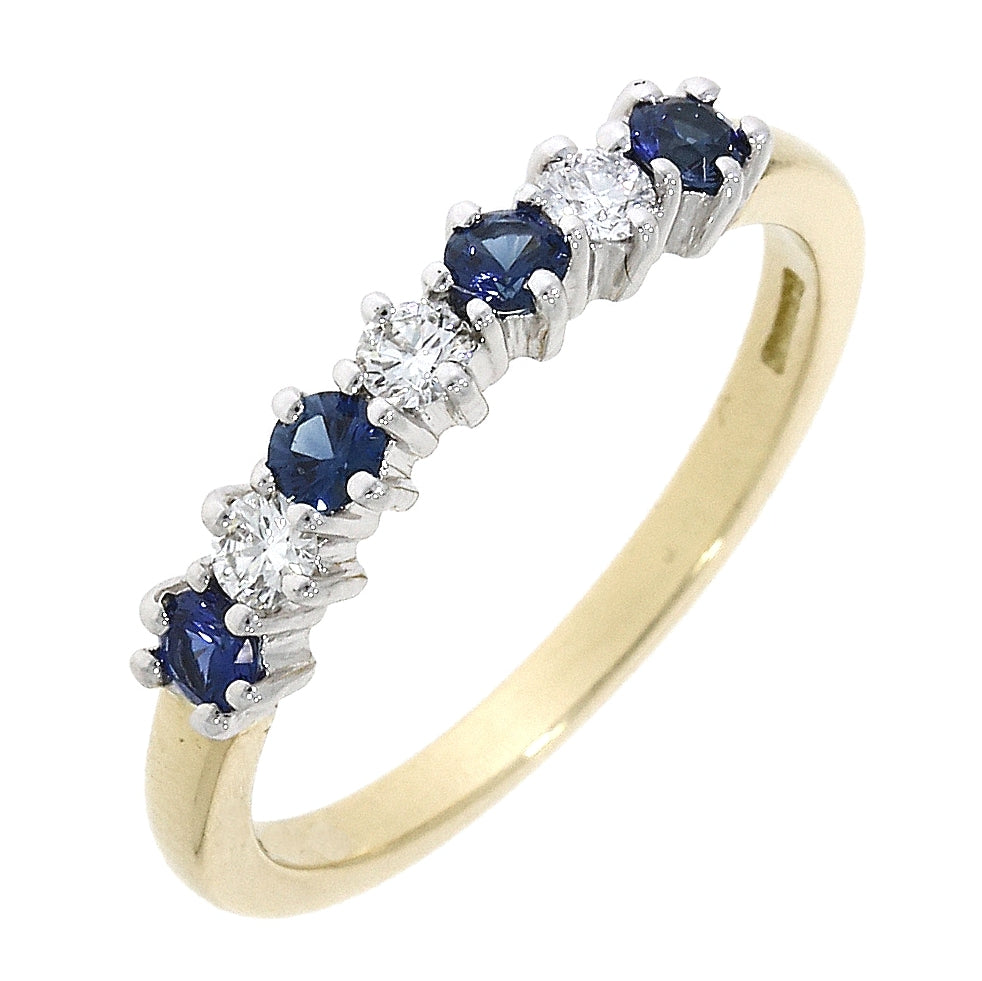 18ct Yellow Gold Sapphire &amp; Diamond Half Eternity Ring