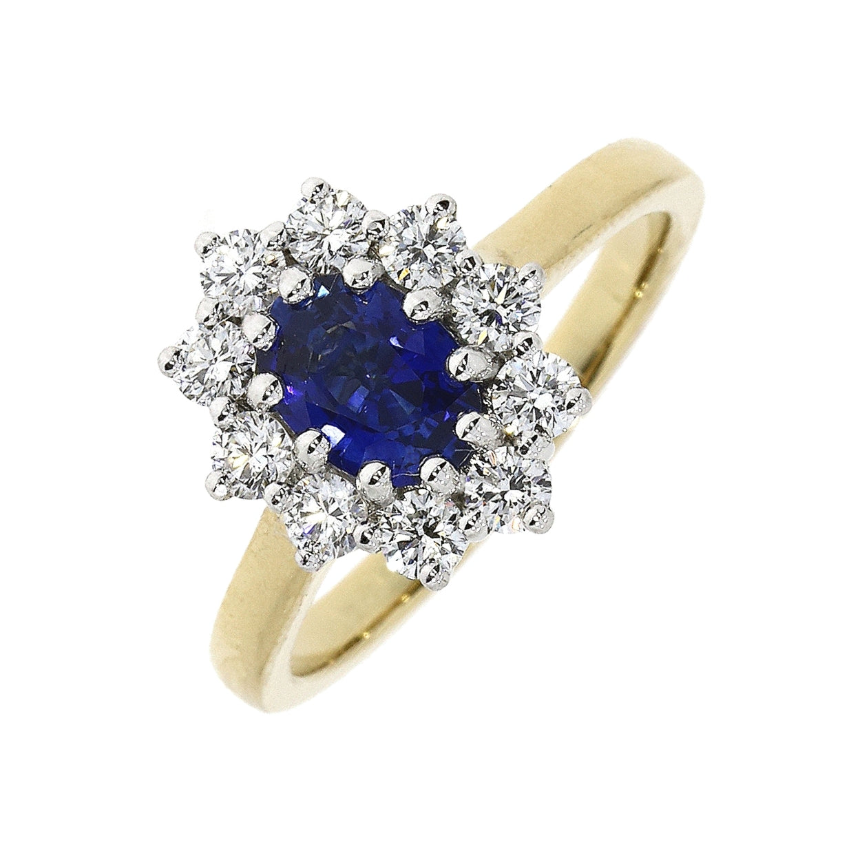 18ct Yellow Gold Sapphire &amp; Diamond Cluster Ring