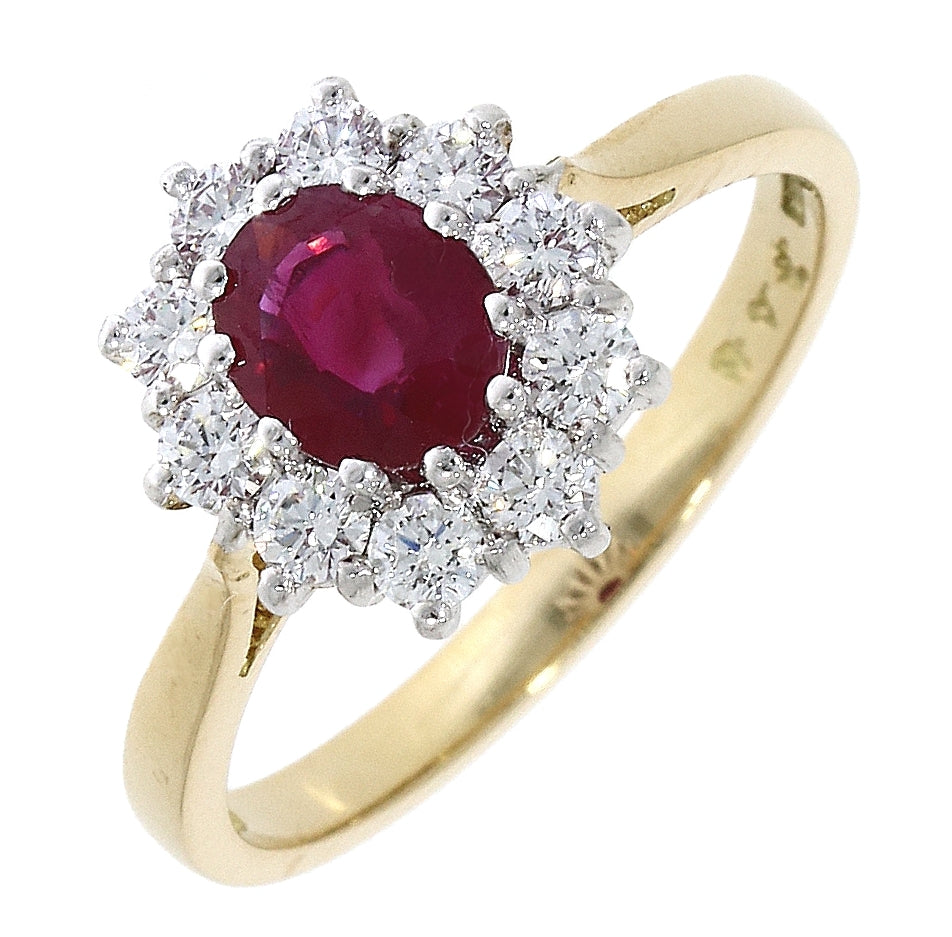 18ct Yellow Gold Ruby &amp; Diamond Cluster Ring