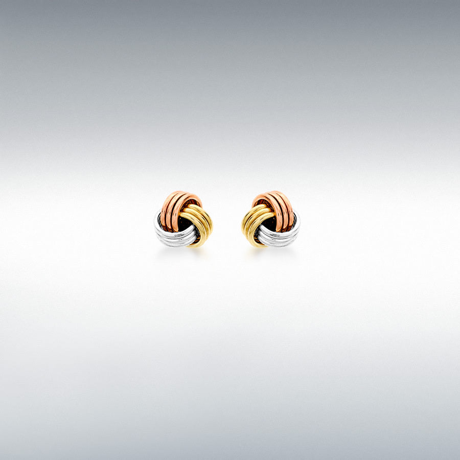9ct 3 Colour Knot Stud Earrings