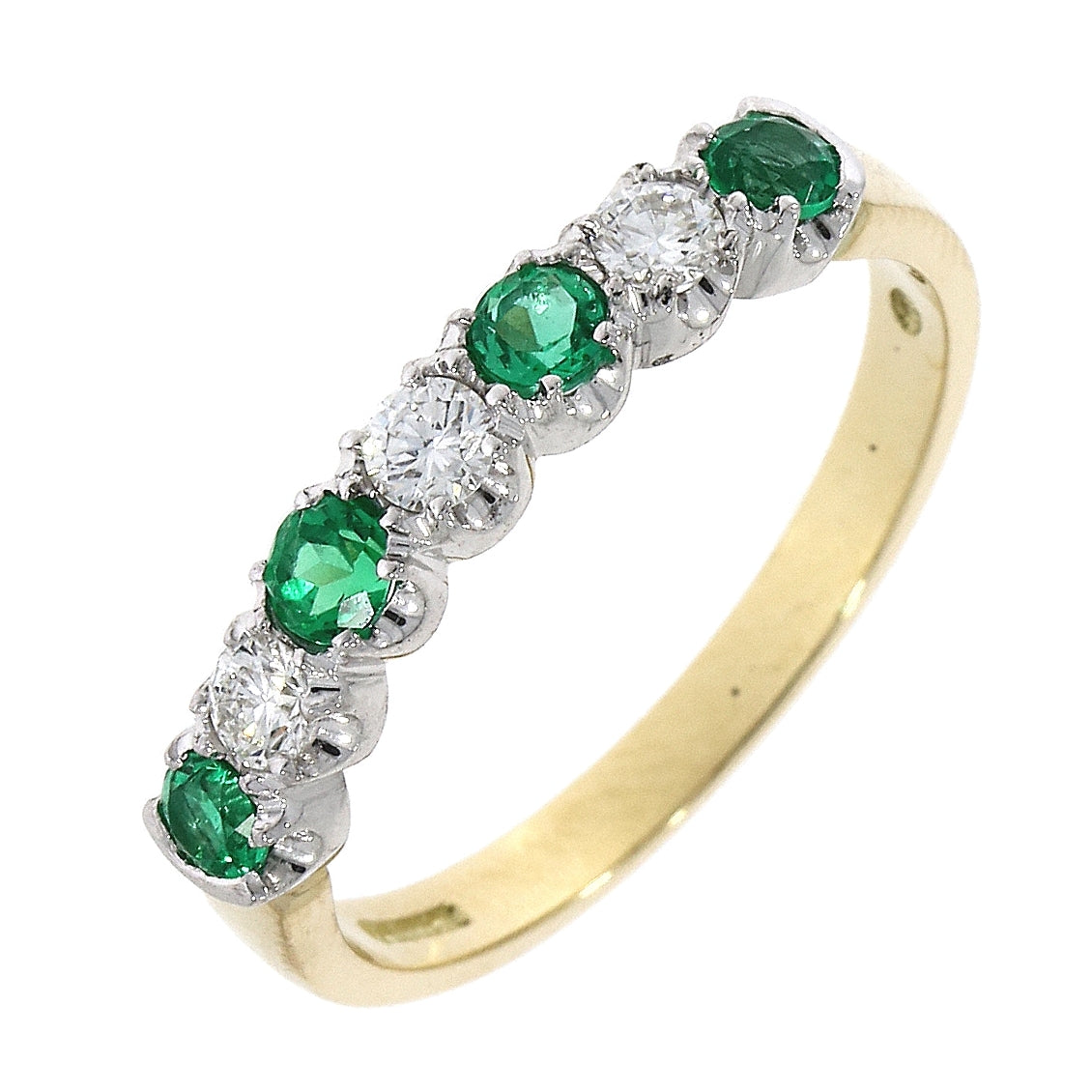 18ct Yellow Gold Emerald &amp; Diamond Half Eternity Ring