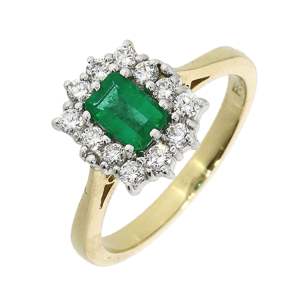 18ct Yellow Gold Emerald &amp; Diamond Cluster Ring