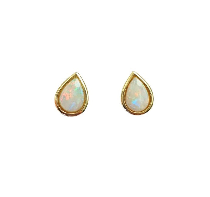 9ct Yellow Gold Tear Shape Opal Stud Earrings