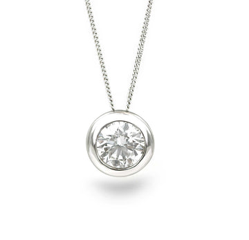 9ct White Gold 0.10ct Rub Set Diamond Necklace