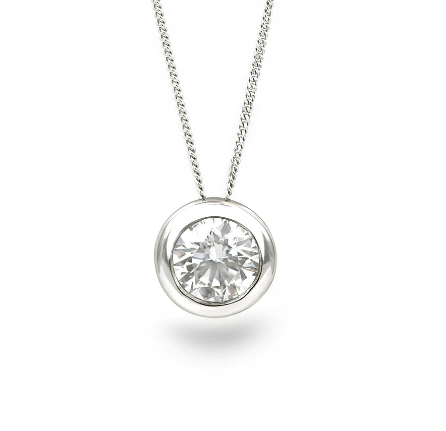 9ct White Gold 0.10ct Rub Set Diamond Necklace