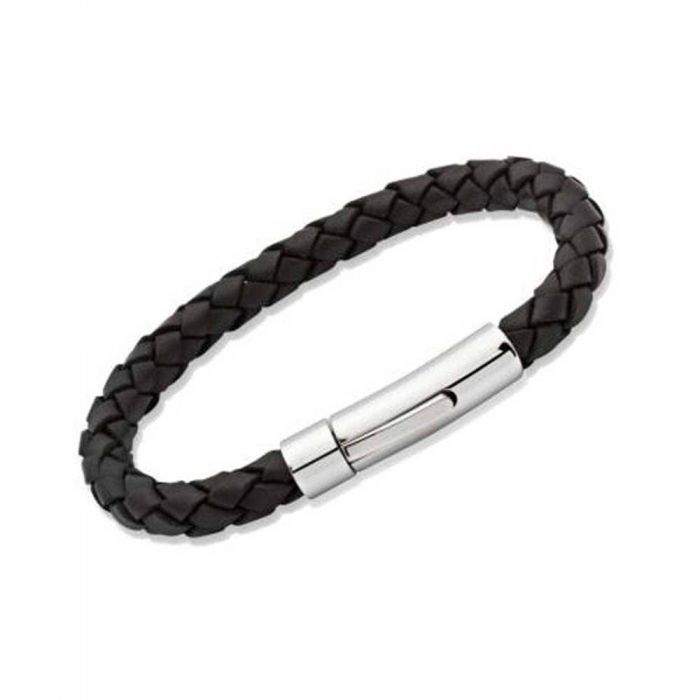 Mens Unique &amp; Co Black Leather Bracelet