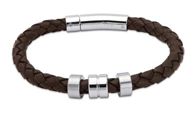 Mens Unique &amp; Co Dark Brown Leather Bracelet