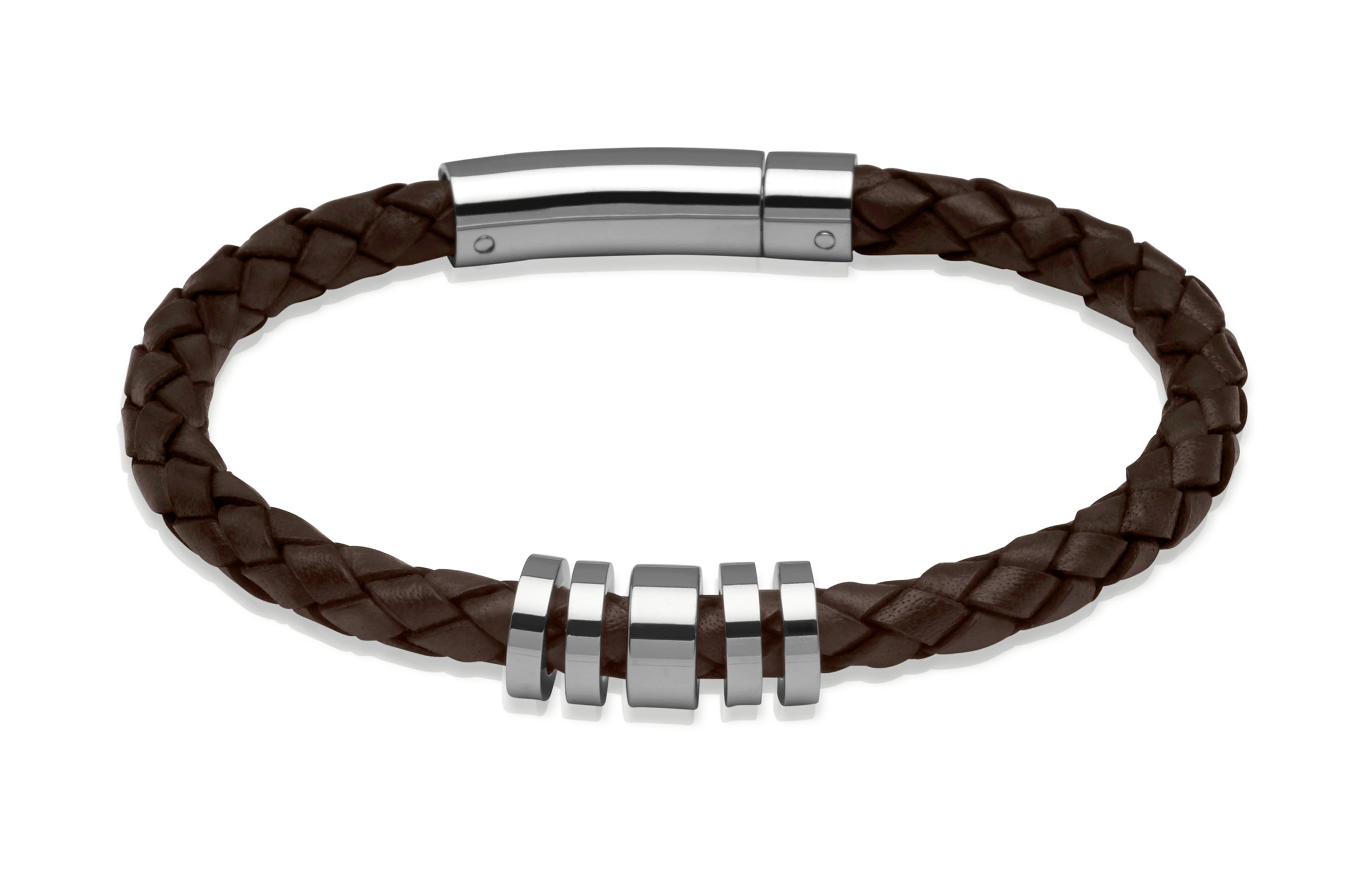 Mens Unique &amp; Co 19cm Dark Brown Leather Bracelet