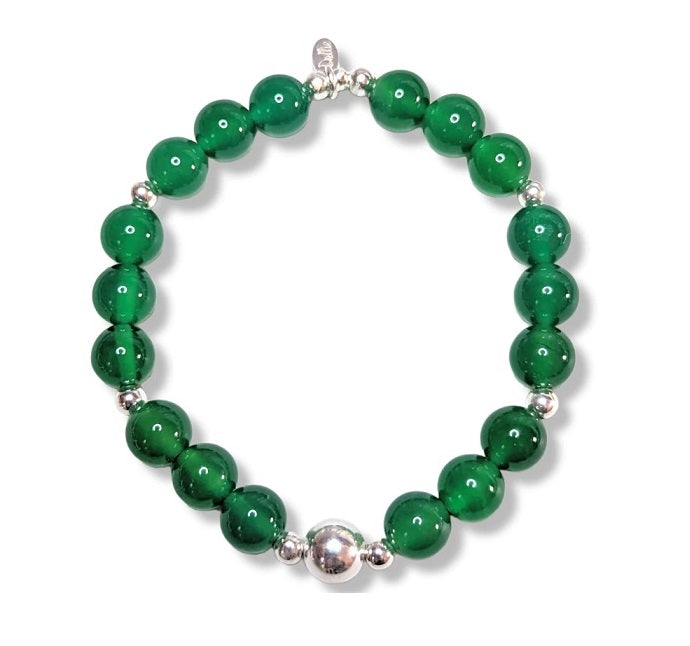 Sterling Silver &amp; Green Agate Dollie Jewellery Maxi Green Stacking Bracelet