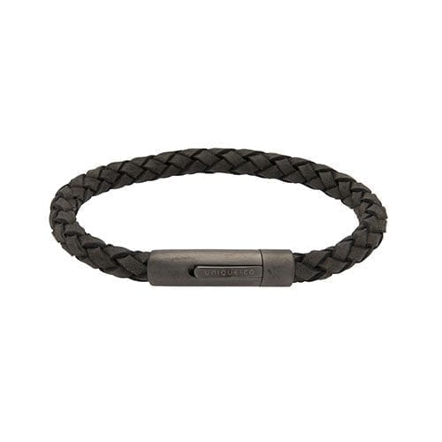 Mens Unique &amp; Co Black Leather Bracelet