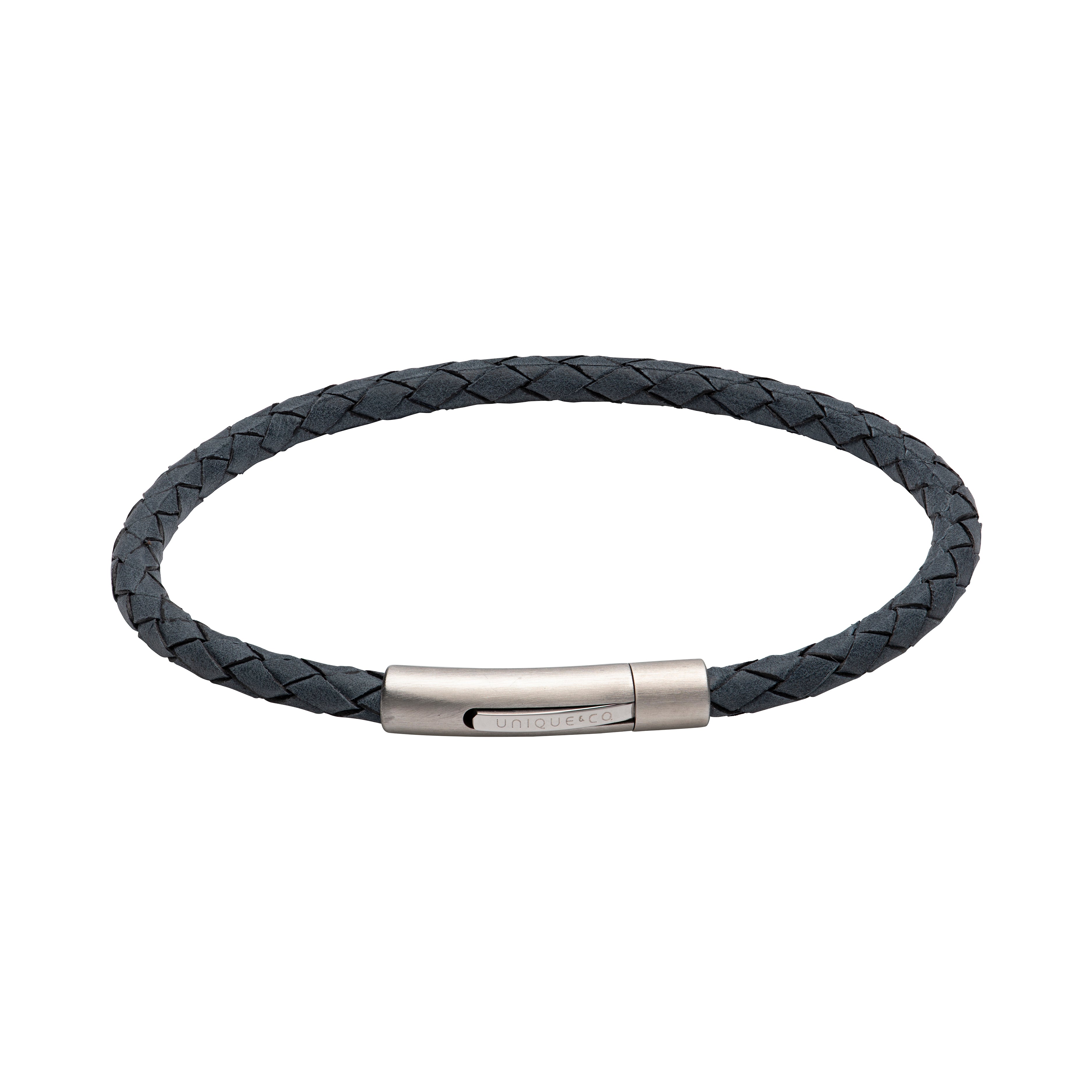 Mens Unique &amp; Co 21cm Blue Leather Bracelet